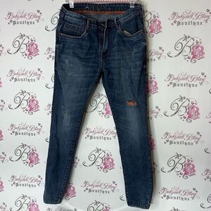 Kabali jeans Men's Blue Distressed Jeans orange details ripped style comfy